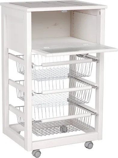 Carrello in legno portapane con cesti portafrutta LANDHELL Bianco