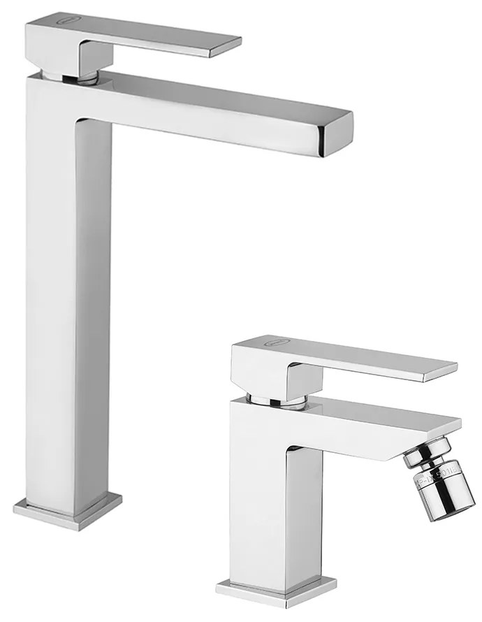 Coppia miscelatori lavabo alto e bidet Jacuzzi Rubinetteria Twinkle per piletta click clack