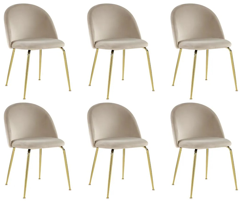 Lotto di 6 sedie Velluto e Metallo Dorato Beige - MELBOURNE