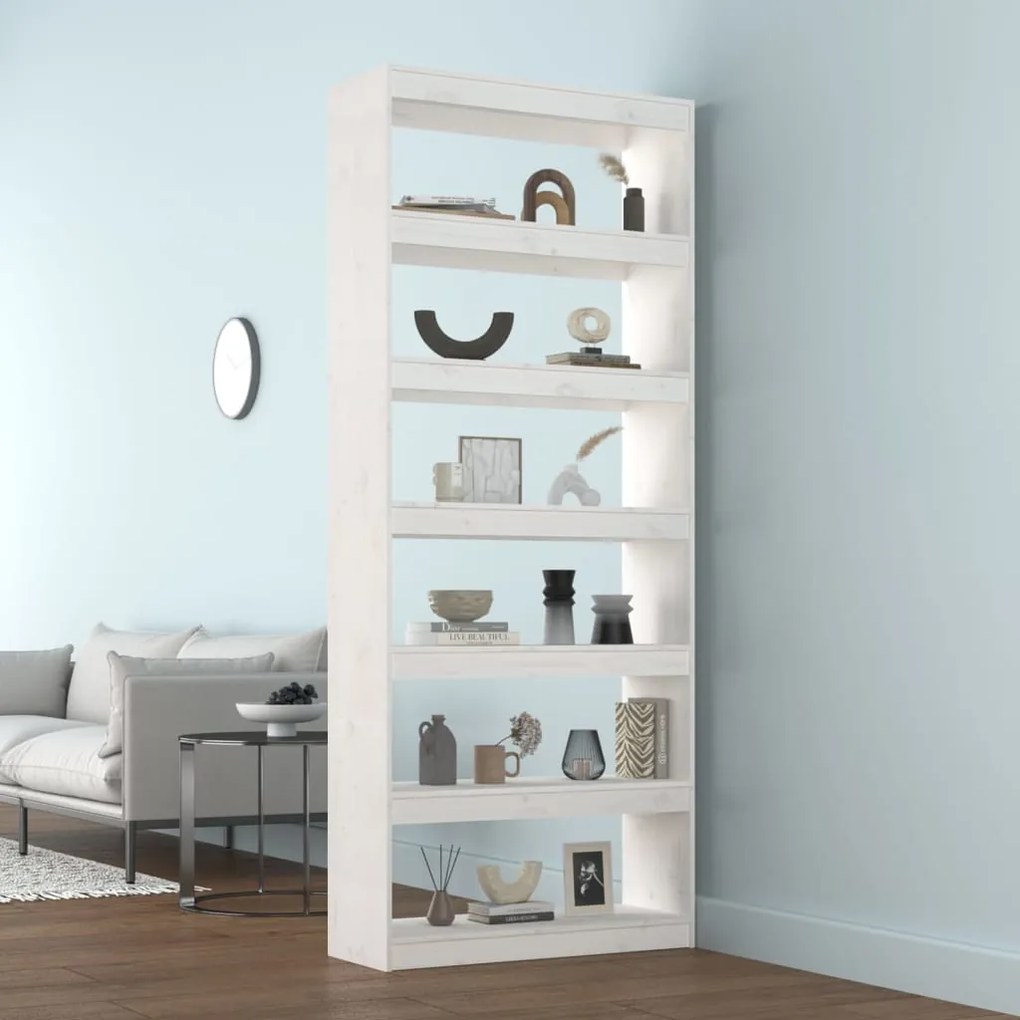 Libreria/Divisorio Bianco 80x30x199,5 cm in Massello di Pino