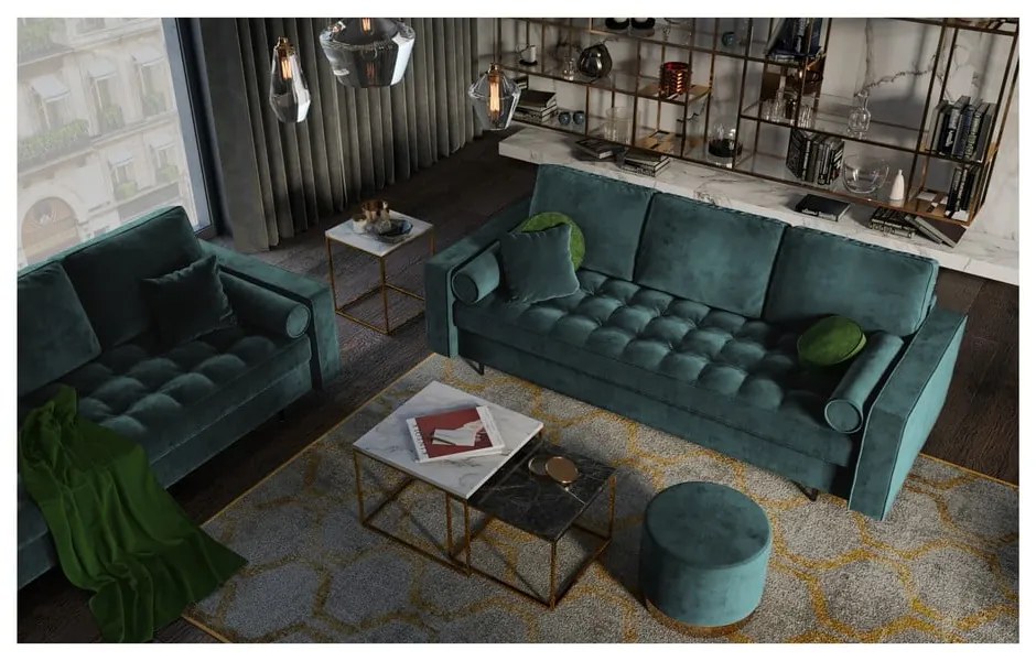 Divano letto in velluto verde petrolio Santo - Milo Casa