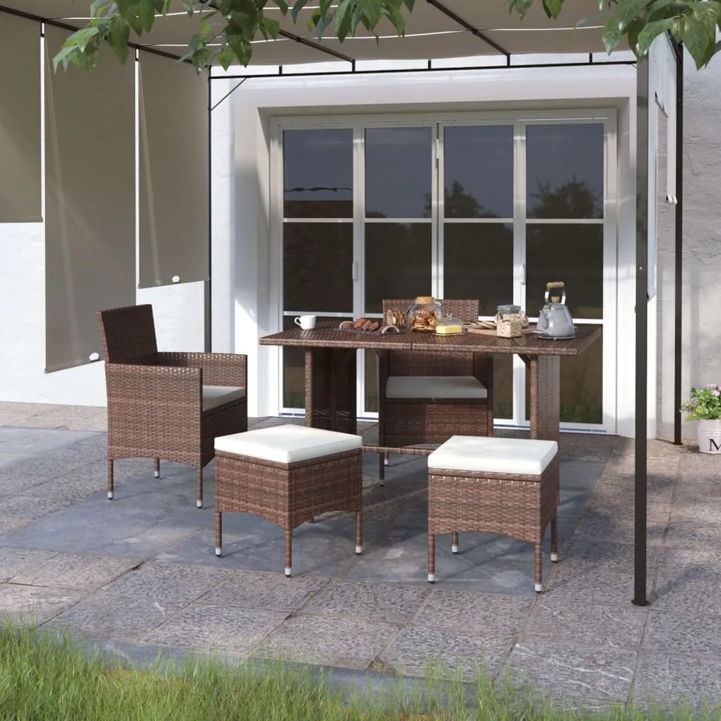 Set Sedie da Giardino e Poggiapiedi 4 pz in Polyrattan Marrone