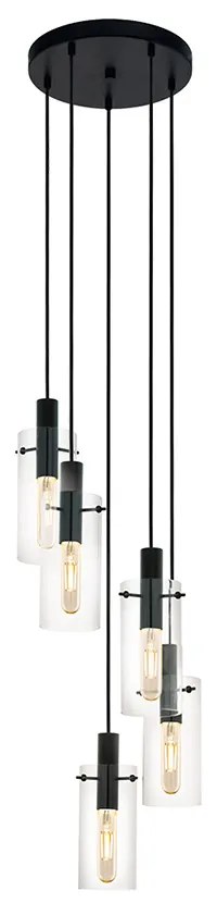 Lampadario Industrial Montefino 5 Luci Acciaio Nero