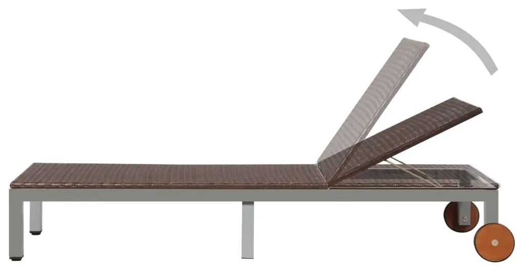 Lettino prendisole con ruote in polyrattan marrone
