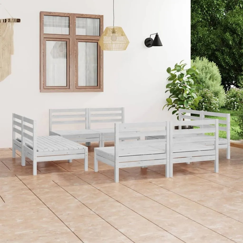 Set divani da giardino 8 pz bianco in legno massello di pino