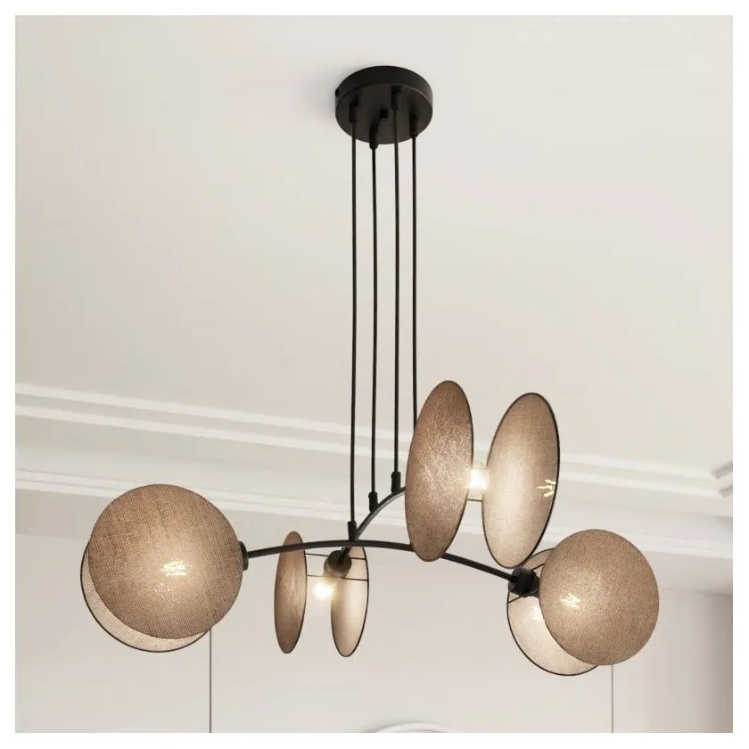 Lampadario a Sospensione MOTIF 4 in Acciaio e Tessuto 4xE27 Colore del corpo Rattan