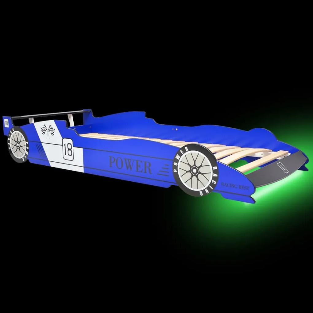 Letto con luci led per bambino auto da corsa 90x200 cm blu