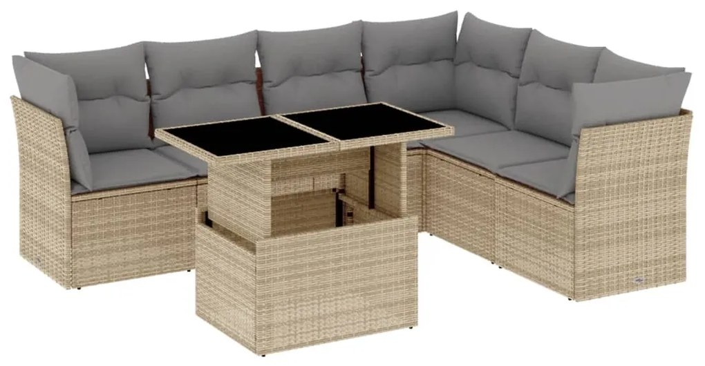 Set divani da giardino 7 pz con cuscini beige in polyrattan