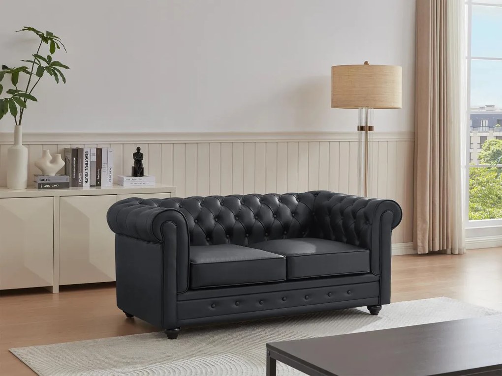 Divano 2 posti pelle di bufalo nero - CHESTERFIELD