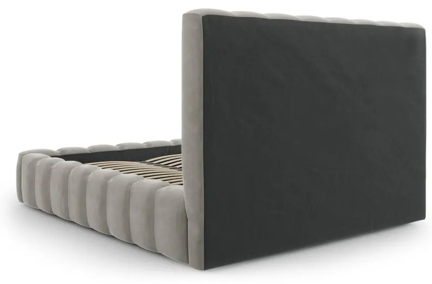 Letto matrimoniale imbottito grigio chiaro con contenitore con griglia 200x200 cm Kelp - Micadoni Home