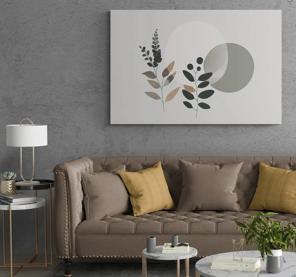 Stampa su tela – Foglie minimaliste con sfondo boho