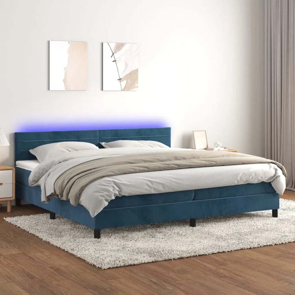 Letto A Molle Con Materasso E Led Blu Scuro 200x200 Cm /