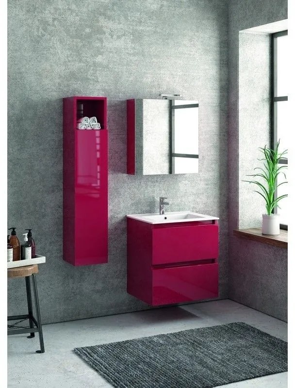 Kamalu - composizione mobile bagno con lavabo da 60 cm, colonna e specchio tod-60a