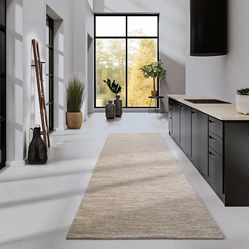 Passatoia beige tessuta a mano in misto lana 80x200 cm Pradesh Linen White - Elle Decoration