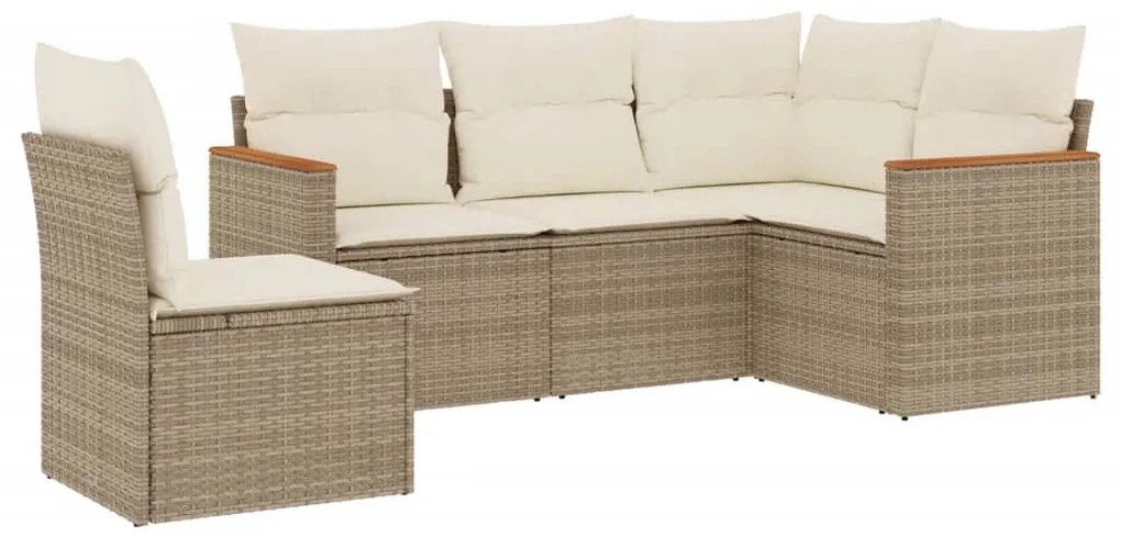 Set divano da giardino 5 pz con cuscini beige in polyrattan