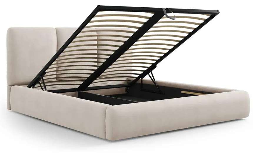 Letto matrimoniale imbottito beige con contenitore con griglia 140x200 cm Brody - Mazzini Beds