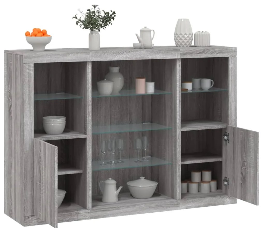 Credenze Con Luci Led 3 Pz Grigio Sonoma İn Legno Multistrato /