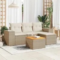 Set Divano da Giardino 5 pz con Cuscini Beige in Polyrattan 3225414