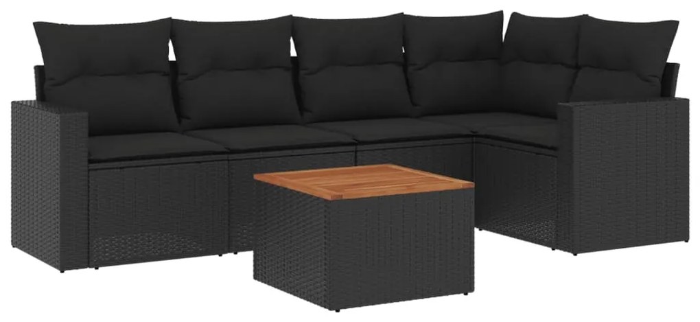 Set divano da giardino 6 pz con cuscini nero in polyrattan