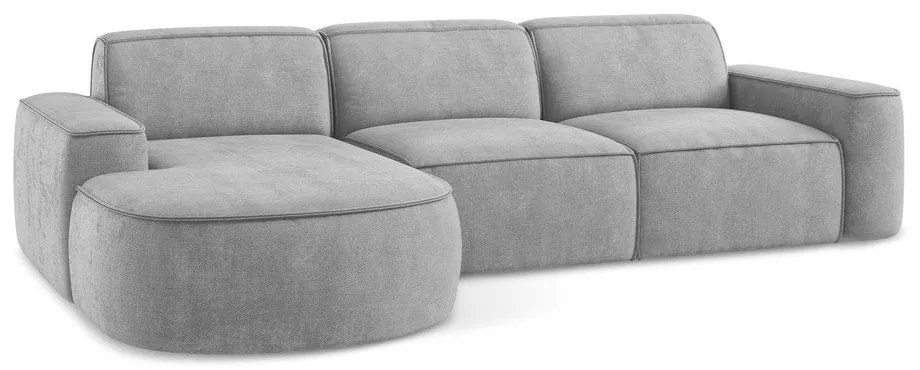 Divano angolare grigio chiaro (con penisola a sinistra/con chaise lounge) con rivestimento in ciniglia Omao – Makamii