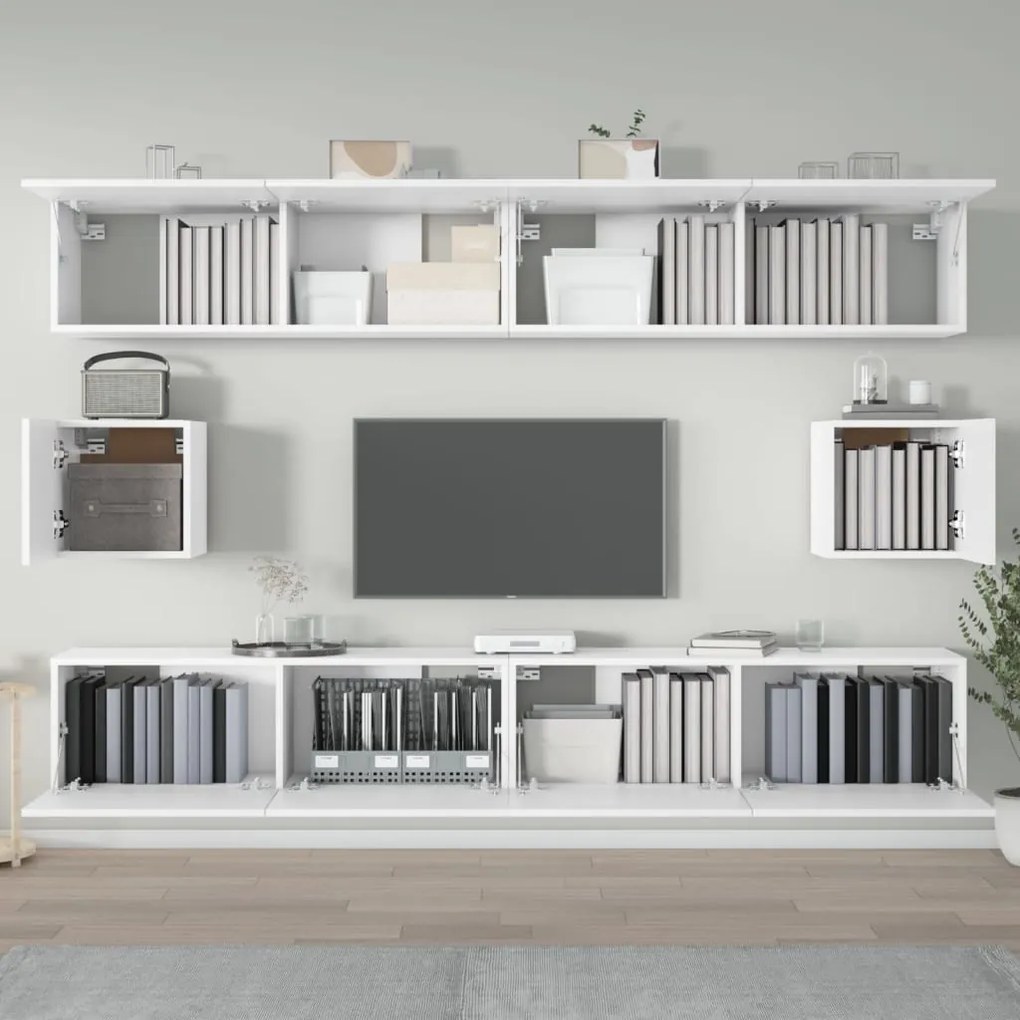 Set di mobili porta tv 6 pz bianco in legno multistrato