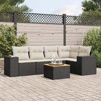 Set Divano da Giardino 6 pz con Cuscini Nero in Polyrattan 3257764