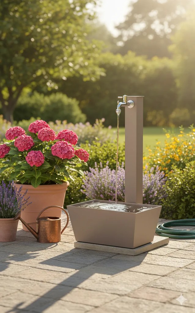 Fontana da Giardino con Rubinetto Vaschetta e Base Belfer 42/QVR Tortora...