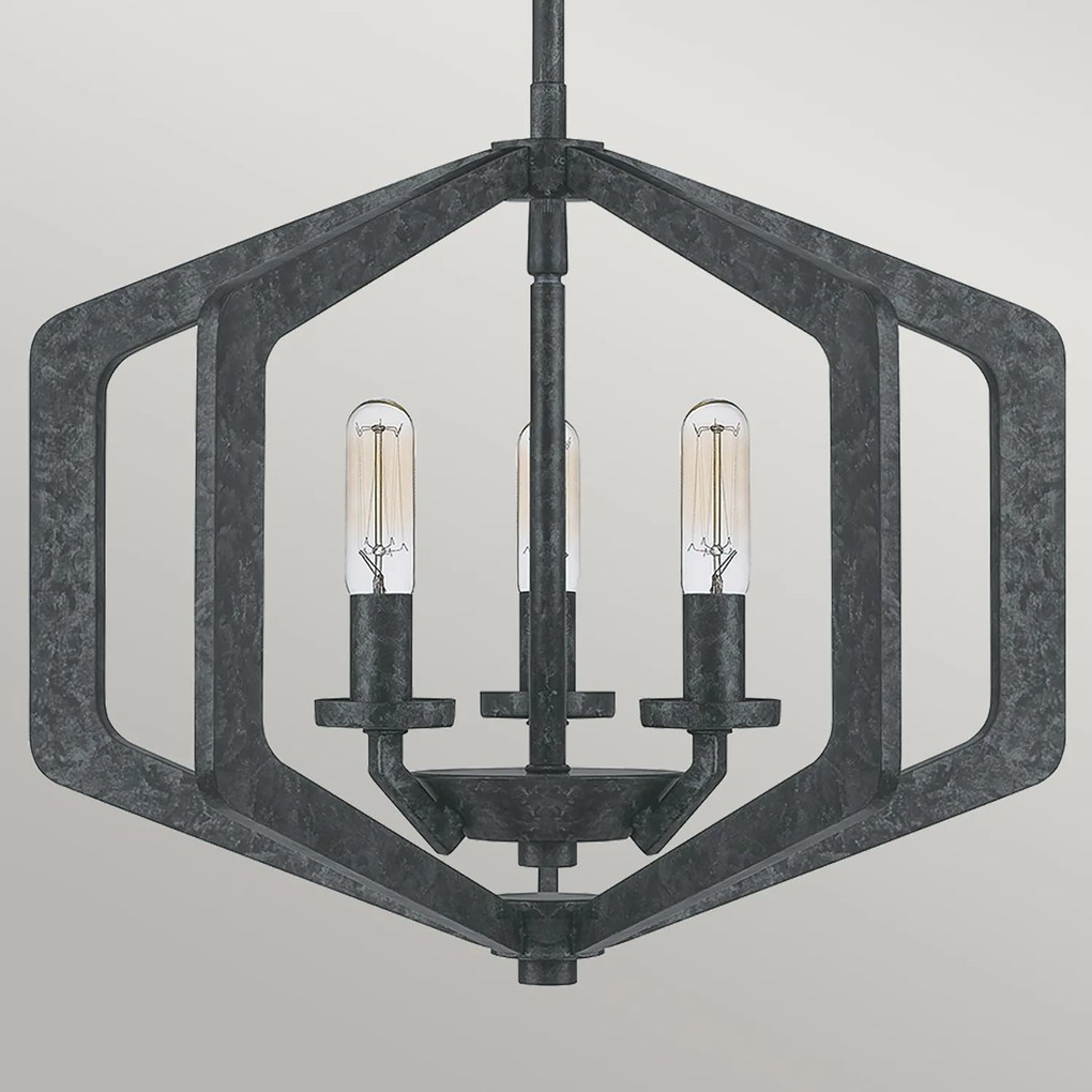 Lampadario Industrial Nordico Vanguard Acciaio Nero Antico 3 Luci E14