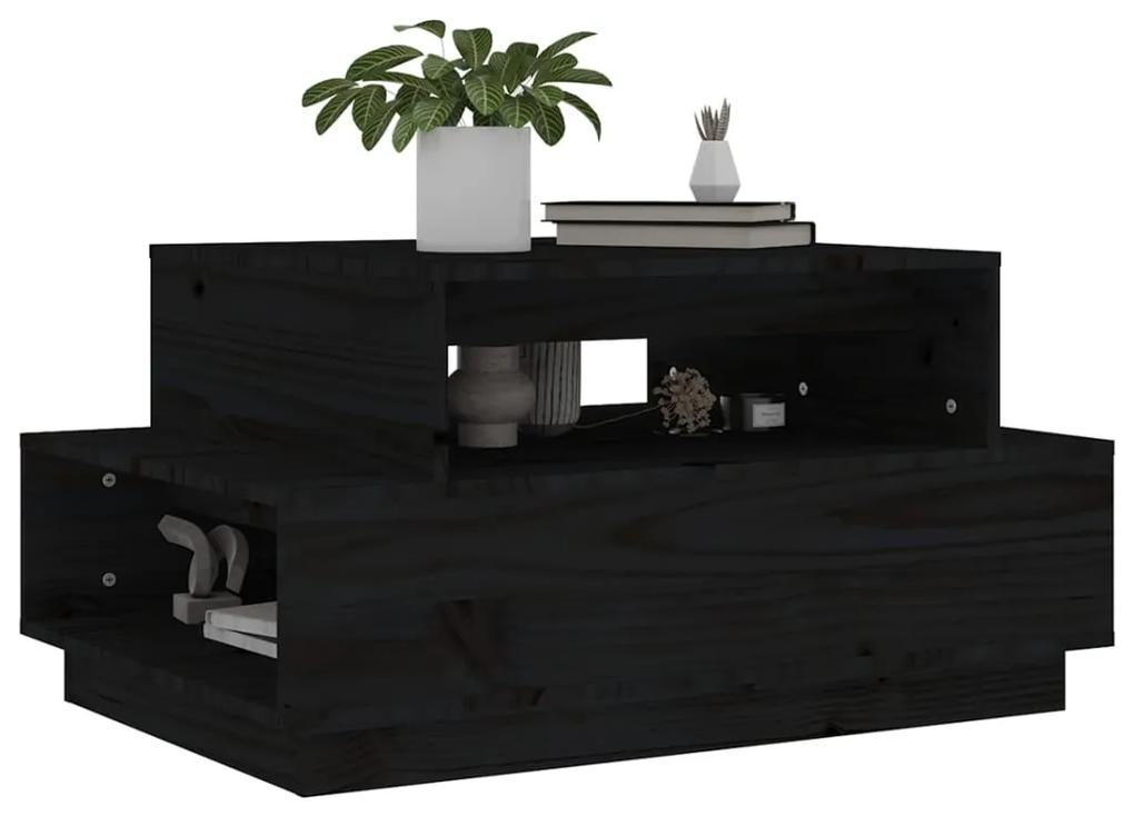 Tavolino da salotto nero 80x55x40,5 cm legno massello di pino