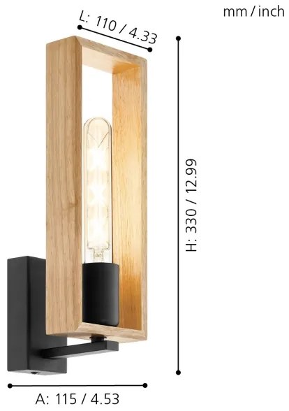 Eglo 44055 - Lampada da parete LITTLETON 1xE27/60W/230V