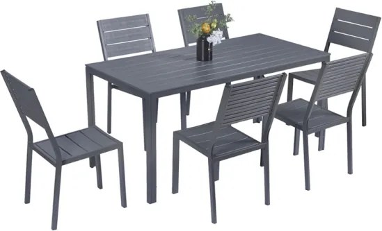 Set Tavolo E Sedie Da Giardino In Acciaio E Doghe In Resina Bodrum Antracite