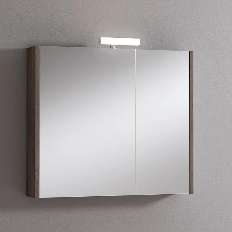 Pensile con luce Akira rovere scuro L 80 x H 70 x P 15.5 cm