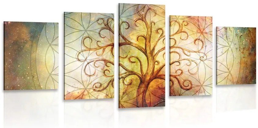 Quadri 5 pezzi – Albero con fiore della vita