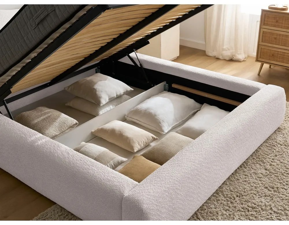 Letto matrimoniale bianco imbottito con spazio contenitivo con rete inclusa 160x200 cm Orlane – Bobochic Paris