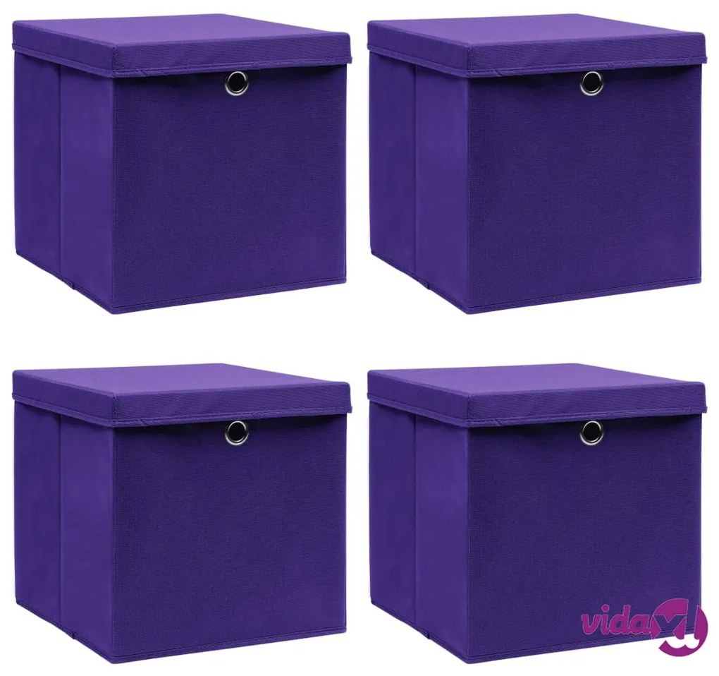 vidaXL Scatole Portaoggetti con Coperchi 4pz Viola 32x32x32cm Tessuto