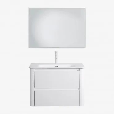 Set Mobili Da Bagno In Legno Con Lavabo Integrato E Specchio Egerton Bianco & Rectangular Led Y Antivaho (100x70) Tasmin & Bianco ↑20 Cm - Sklum