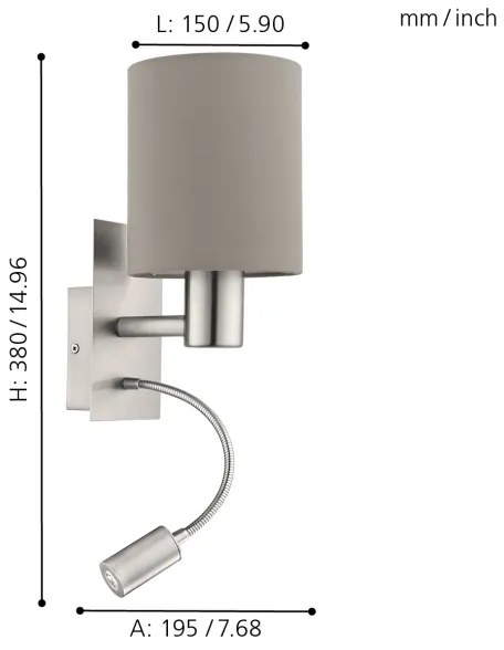 Eglo 96478 - Lampada LED flessibile PASTERI 1xE27/40W+LED/3,8W taupe