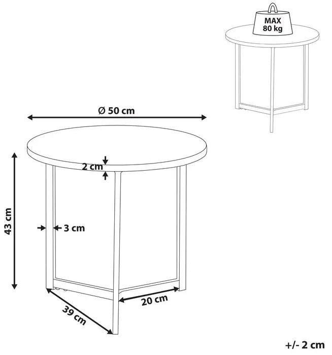 Tavolino in legno scuro e nero ⌀ 50 cm TIPPO Beliani