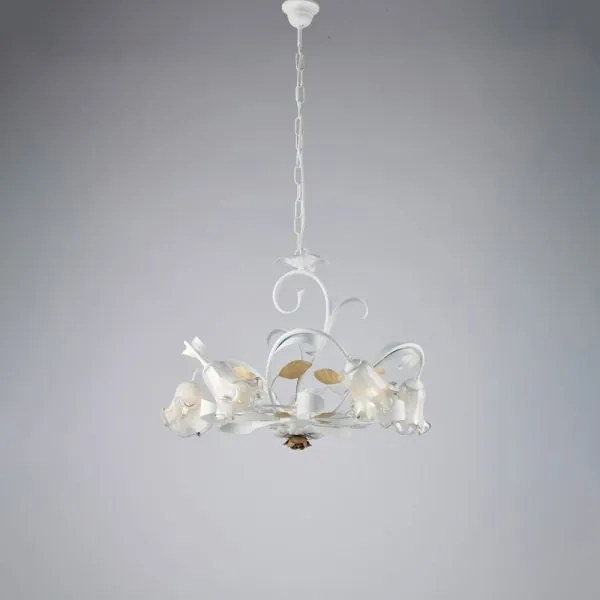 Lampadario in ferro laccato bianco shabby 5 luci cesto