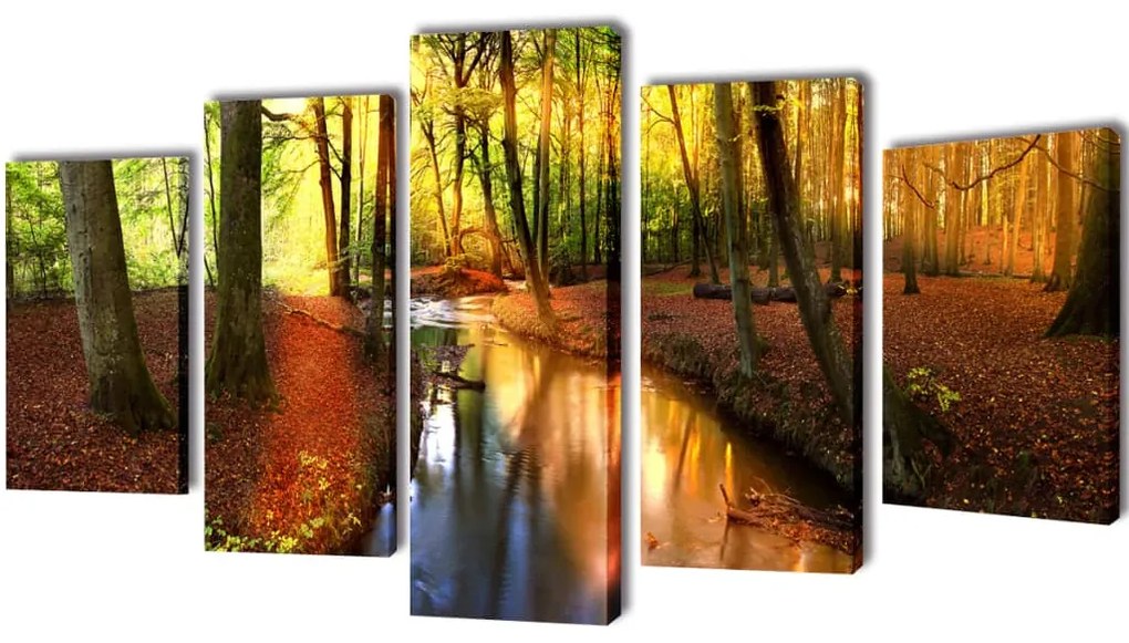5 Pz Set Stampa Su Tela Da Muro Modello Bosco 100 X 50 Cm /