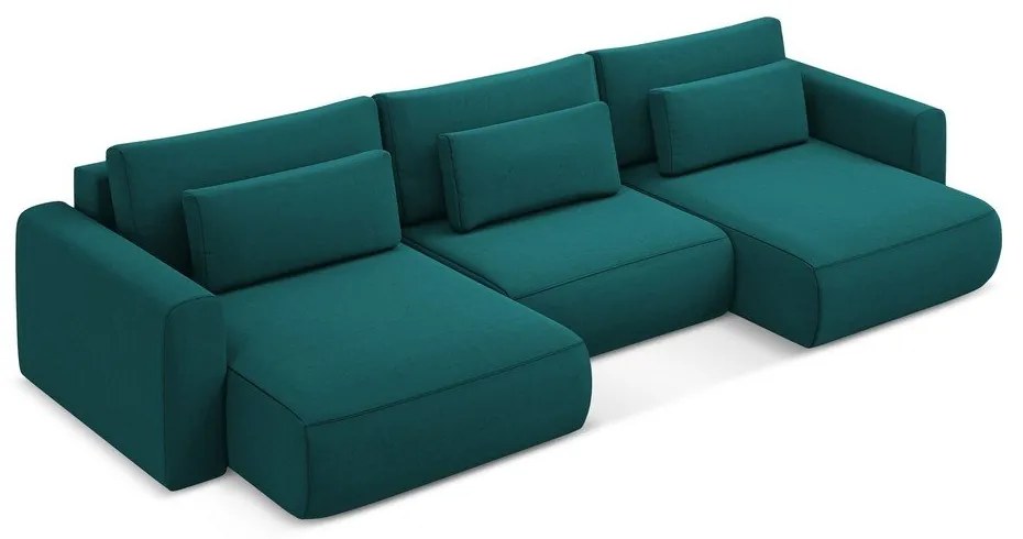 Divano angolare turchese allungabile/con contenitore (a U) con rivestimento in velluto Kapua – Makamii