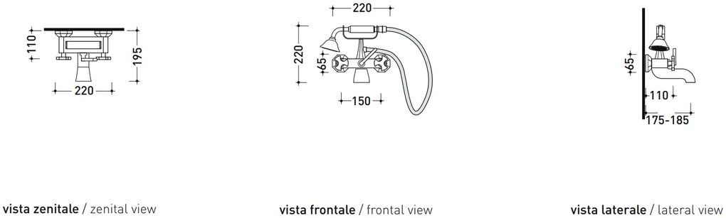 Flaminia EVERGREEN EG250 rubinetto vasca esterno con deviatore e doccetta cromo