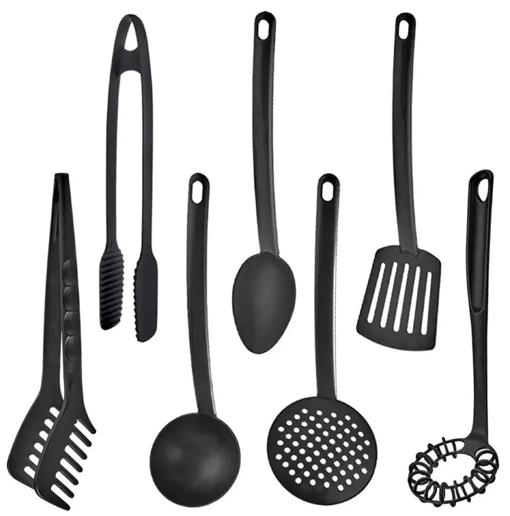 Set 7 utensili da cucina in plastica neri