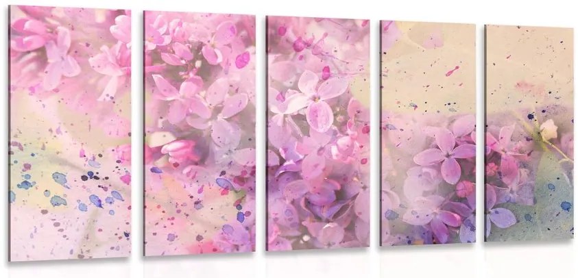 Quadri 5 pezzi – Rametto di fiori rosa