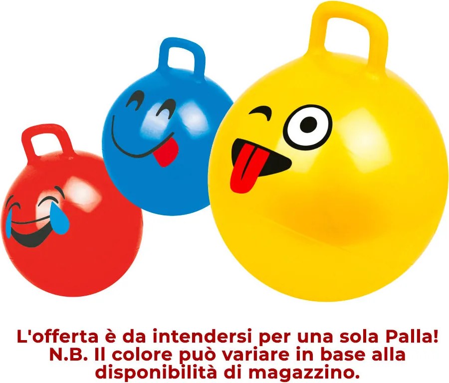 Palla Cavalcabile per Saltare con Maniglia per Bambini Ø55x65 cm con Emoticon Rosso o Giallo o Blu...
