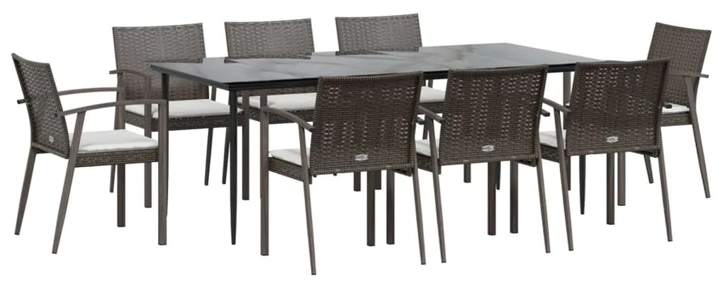 Set pranzo da giardino 9 pz con cuscini in polyrattan e acciaio