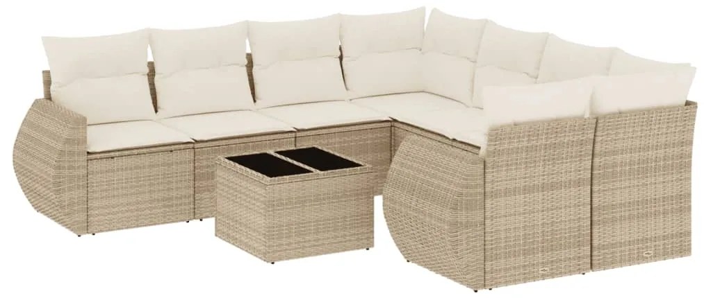 Set divano da giardino 9 pz con cuscini beige in polyrattan