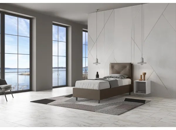 Letto singolo con rete imbottito 80x210 similpelle cappuccino Appia
