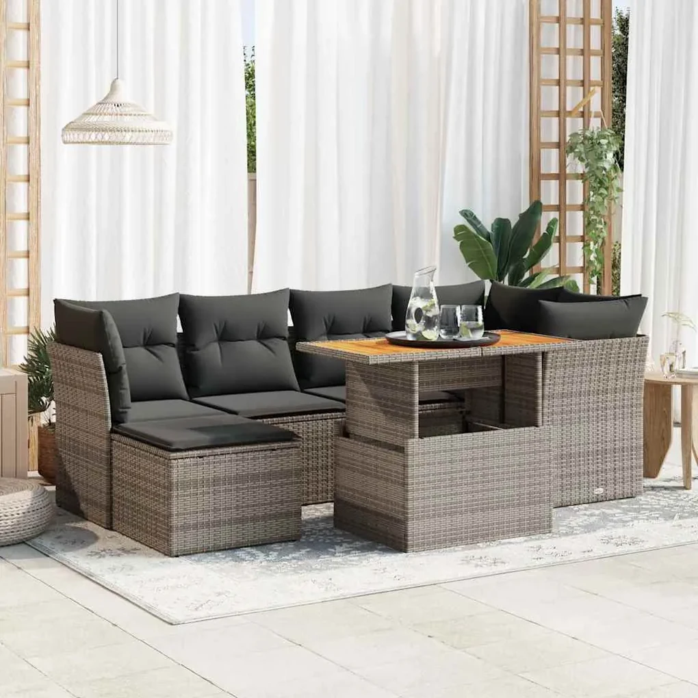 Set divani da giardino 7 pz con cuscini grigio in polyrattan