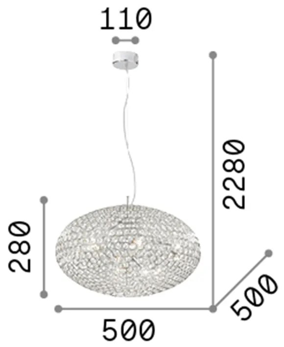 Sospensione Moderna Orion Metallo-Cristallo Cromo 8 Luci E14